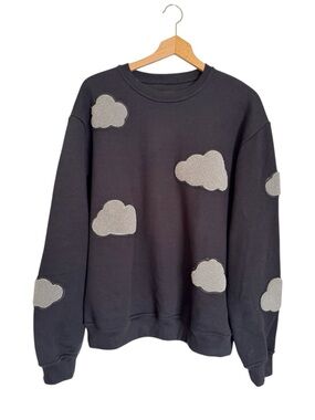 Steady Hands Black Playful Gray Cloud Patch Applique Oversized Sweatshirt size M